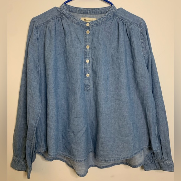 Madewell Blue Chambray/Henley Blouse - Picture 3 of 5